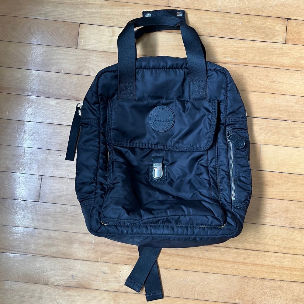 Dr. Martens Black Nylon Flight Backpack Yellow Lining AirWair Logo Bag